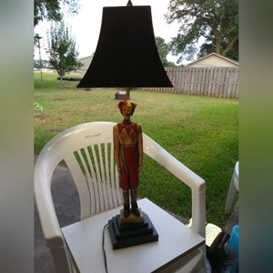 Vintage Jester Clown Harlequin Court Figurine Lamp on Wooden Base 28"h